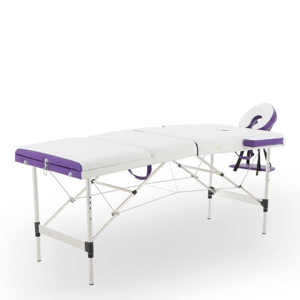 Массажный стол на Алюмин раме МосМедика (3х секц)  JFAL01-A (белый/фиолетовый)