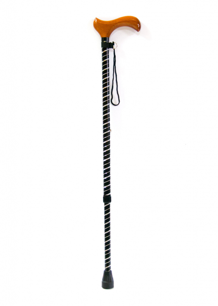 Трость телескопическая с деревянной ручкой ТР1 (01)(Спираль, черная) с УПС